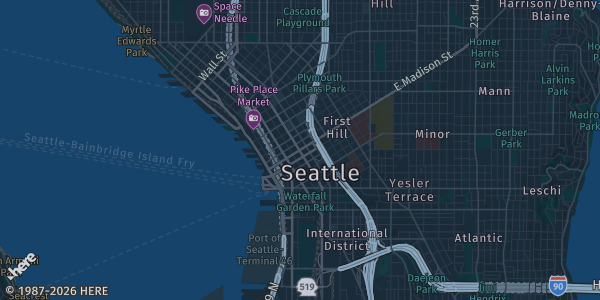 Map of Seattle, WA. The exact address of Universtiy of Washington-Husky Union Ballrooms A & B is not known, so the map shows the area rather than a specific building.