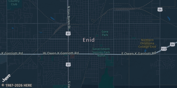Map of Enid, OK. The exact address of Chisholm Trail Expo Center is not known, so the map shows the area rather than a specific building.
