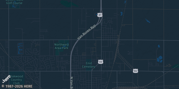 Map of Enid, OK. The exact address of Enid Cards and Collectibles Expo is not known, so the map shows the area rather than a specific building.