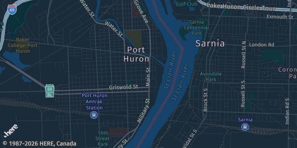 Map of Port Huron, MI. The exact address of Community Christian Church of Port Huron is not known, so the map shows the area rather than a specific building.