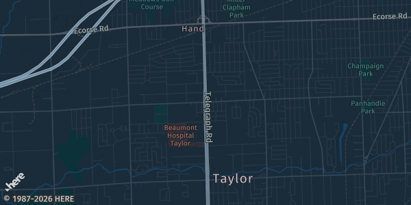 Map of Taylor, MI. The exact address of Taylor Town Trade Center is not known, so the map shows the area rather than a specific building.