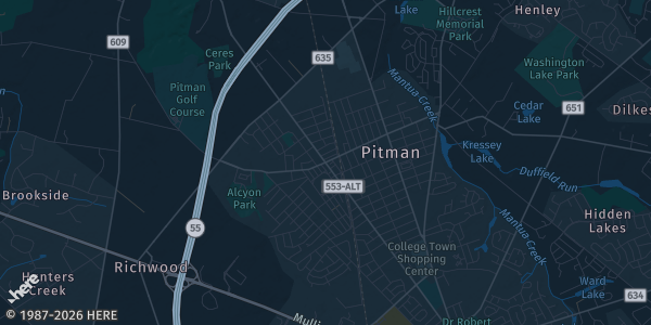 Map of Pitman, NJ. The exact address of Total Turf is not known, so the map shows the area rather than a specific building.
