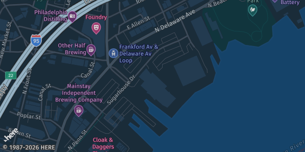 Map showing Rivers Casino Philadelphia in Philadelphia, PA.