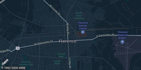 Map of Florence, SC. The exact address of Florence Card Fest 2 is not known, so the map shows the area rather than a specific building.