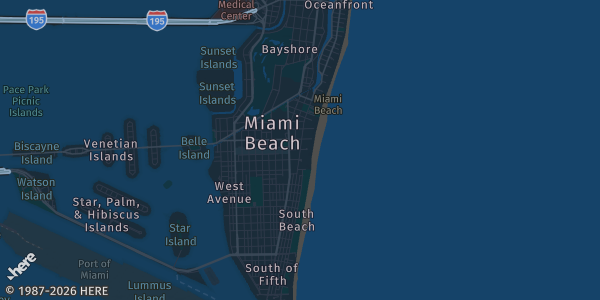 Map of Miami Beach, FL. The exact address of Florida Supercon is not known, so the map shows the area rather than a specific building.