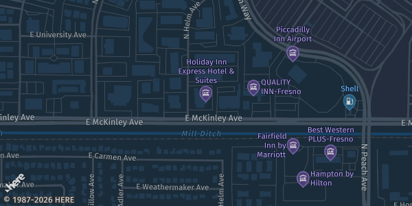 Map showing Holiday Inn Fresno Airport in Fresno, CA.