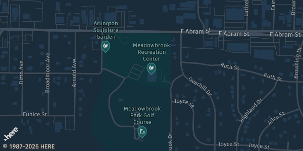 Map showing Meadowbrook Recreation Center in Arlington, TX.