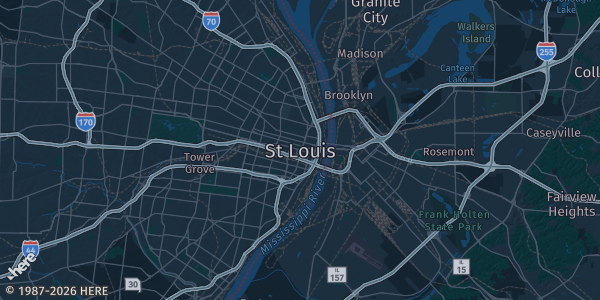 Map of St. Louis, MO. The exact address of this venue is not known, so the map shows the area rather than a specific building.