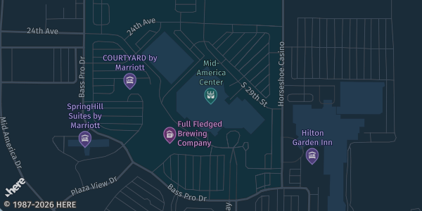 Map showing Mid-America Center in Council Bluffs, IA.