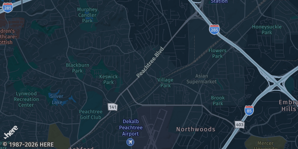 Map of Chamblee, GA. The exact address of Double Tree Hotel is not known, so the map shows the area rather than a specific building.