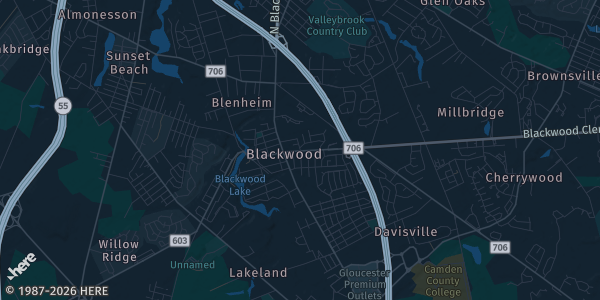 Map of Blackwood, NJ. The exact address of Forum Wedding & Catering Hall is not known, so the map shows the area rather than a specific building.