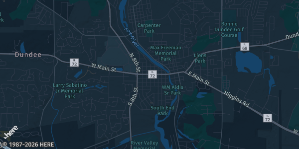 Map of West Dundee, IL. The exact address of Randall Oaks Recreation Center is not known, so the map shows the area rather than a specific building.