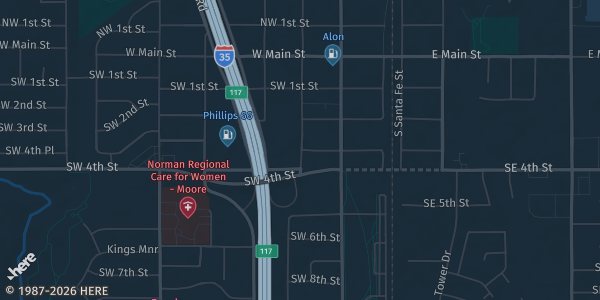 Map showing Moore Community Center in Moore, OK.