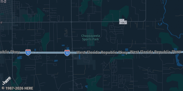 Map of HAMMOND, LA. The exact address of Chappepeela Sports Park is not known, so the map shows the area rather than a specific building.