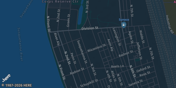 Map showing Scottish Rite Entertainment Complex in Harrisburg, PA.