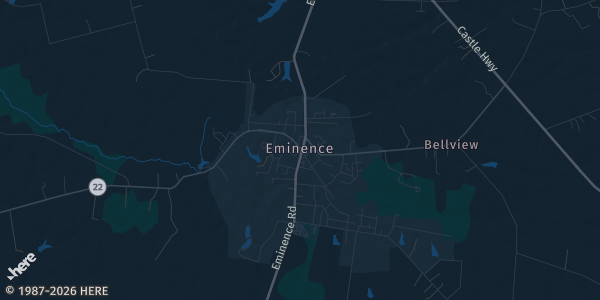 Map of Eminence, KY. The exact address of Eminence Community Center is not known, so the map shows the area rather than a specific building.