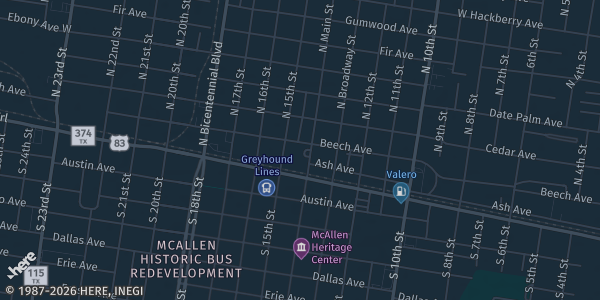 Map showing Casa De Palmas in McAllen, TX.