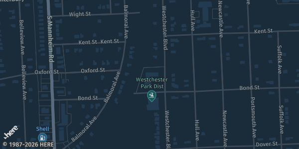 Map showing Westchester Community Church in Westchester, IL.