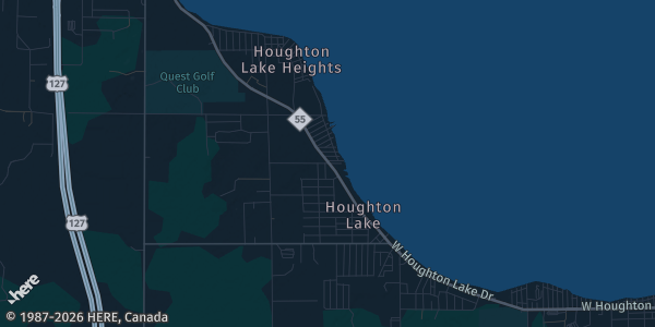 Map of Houghton Lake, MI. The exact address of The Northern Center is not known, so the map shows the area rather than a specific building.