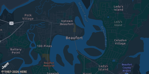 Map of Beaufort, SC. The exact address of 2225 Boundary St. is not known, so the map shows the area rather than a specific building.
