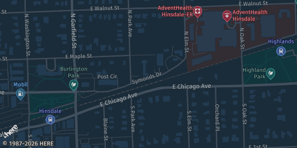Map showing The Community House in Hinsdale, IL.