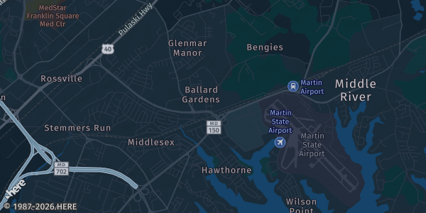 Map of Middle River, MD. The exact address of FOP Lodge is not known, so the map shows the area rather than a specific building.