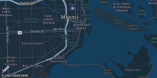 Map of Miami, FL. The exact address of FIU Graham Center Ballroom is not known, so the map shows the area rather than a specific building.