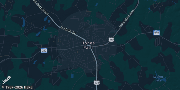 Map of Honea Path, SC. The exact address of Watkins Community Center is not known, so the map shows the area rather than a specific building.