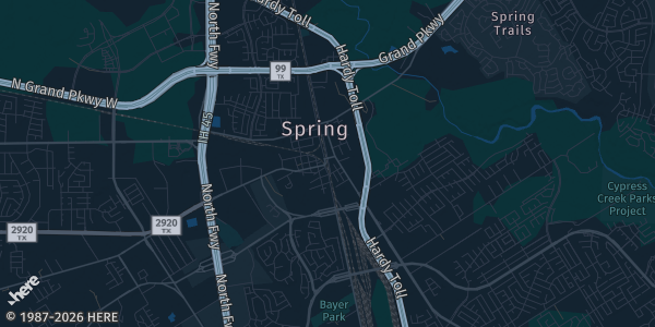 Map of Spring TC, TX. The exact address of The Woodlands Waterway Marriott Hotel & Convention Center is not known, so the map shows the area rather than a specific building.
