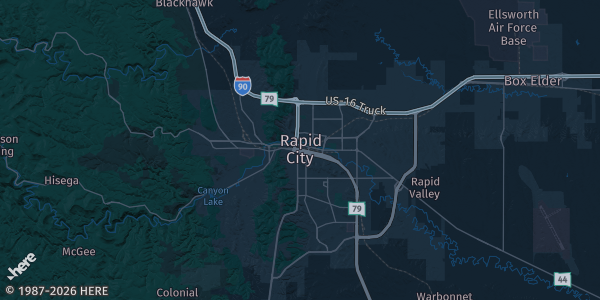 Map of Rapid City, SD. The exact address of this venue is not known, so the map shows the area rather than a specific building.
