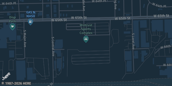 Map showing Wintrust Sports Complex in Bedford Park, IL.