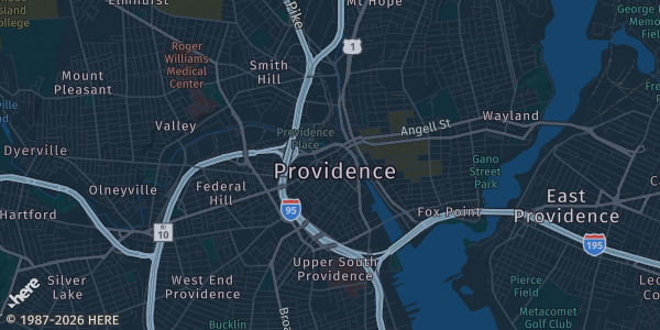 Map of Providence, RI. The exact address of Indie Comics Creator Con is not known, so the map shows the area rather than a specific building.