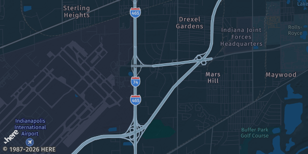 Map of Indianapolis, IN. The exact address of La Quinta Inn Indianapolis is not known, so the map shows the area rather than a specific building.