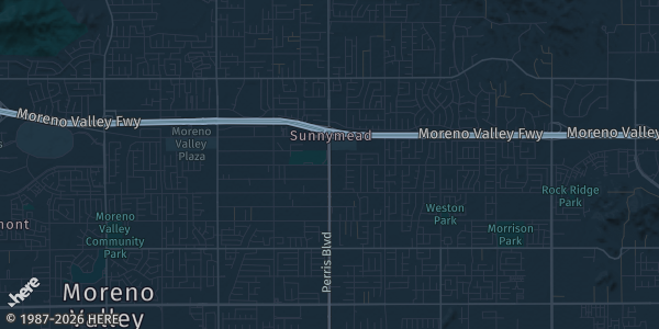 Map of Moreno Valley, CA. The exact address of Marinaj Banquets & Events is not known, so the map shows the area rather than a specific building.