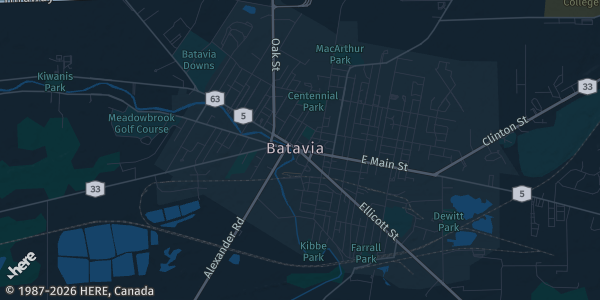 Map of Batavia, NY. The exact address of 8250 Park Rd. is not known, so the map shows the area rather than a specific building.