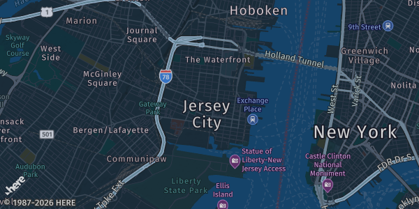 Map of Jersey City, NJ. The exact address of The Westin Jersey City Newport is not known, so the map shows the area rather than a specific building.