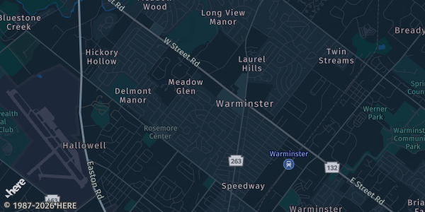 Map of Warminster, PA. The exact address of Christ's Home Community Center is not known, so the map shows the area rather than a specific building.