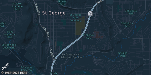 Map of St. George, UT. The exact address of Abbey Inn St George is not known, so the map shows the area rather than a specific building.