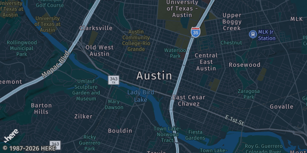 Map of Austin, TX. The exact address of Hyatt Regency Austin is not known, so the map shows the area rather than a specific building.
