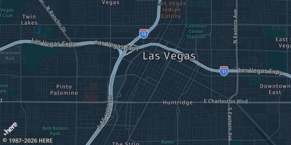 Map of Las Vegas, NV. The exact address of Ahern Luxury Boutique Hotel is not known, so the map shows the area rather than a specific building.