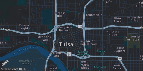 Map of Tulsa, OK. The exact address of Legendary CS is not known, so the map shows the area rather than a specific building.