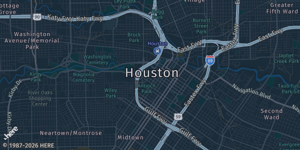 Map of Houston, TX. The exact address of Houston Marriott North is not known, so the map shows the area rather than a specific building.