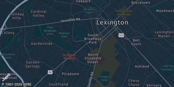 Map of Lexington, KY. The exact address of Alltech Arena At Kentucky Horse Park (North Exhibit Hall) is not known, so the map shows the area rather than a specific building.