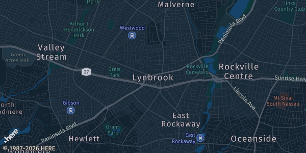 Map of Lynbrook, NY. The exact address of New York Elks Lodge - Lynbrook is not known, so the map shows the area rather than a specific building.
