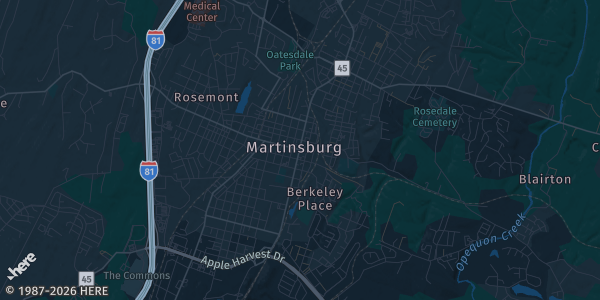 Map of Martinsburg, WV. The exact address of 201 N Queen St is not known, so the map shows the area rather than a specific building.
