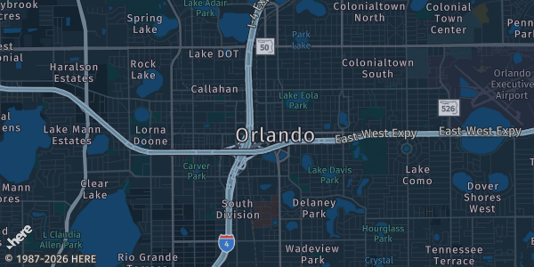 Map of Orlando, FL. The exact address of MegaCon Orlando is not known, so the map shows the area rather than a specific building.