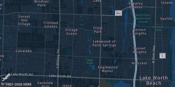 Map of Palm Springs, FL. The exact address of Miami TCG Invades West Palm is not known, so the map shows the area rather than a specific building.