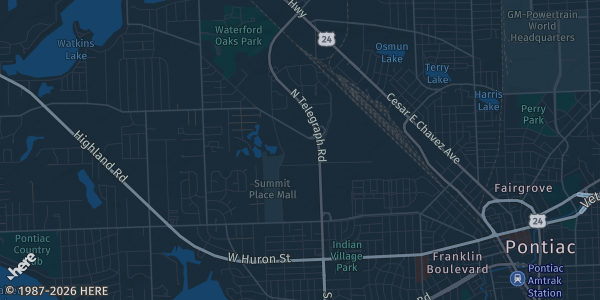 Map of Waterford Township, MI. The exact address of Oakland  Expo Center is not known, so the map shows the area rather than a specific building.