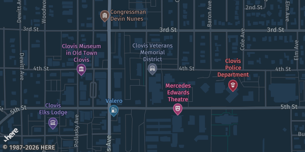 Map showing Clovis Veterans Memorial District in Clovis, CA.