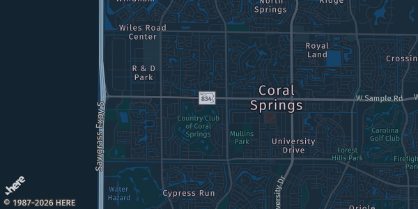 Map of Coral Springs, FL. The exact address of Fort Lauderdale Marriott Coral Springs Hotel & Convention Center is not known, so the map shows the area rather than a specific building.